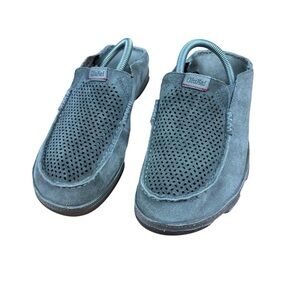 OluKai Moloa Kohana Perforated Gray Leather “Drop-in Heel” Loafers Men’s 8.5